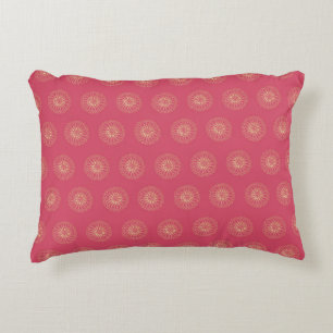 Coral Golden Zinnia Flower Medallions Decorative Cushion