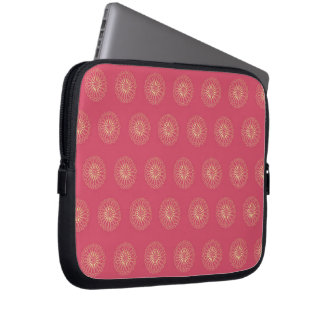 Coral | Golden Zinnia Flower Medallions Laptop Sleeve