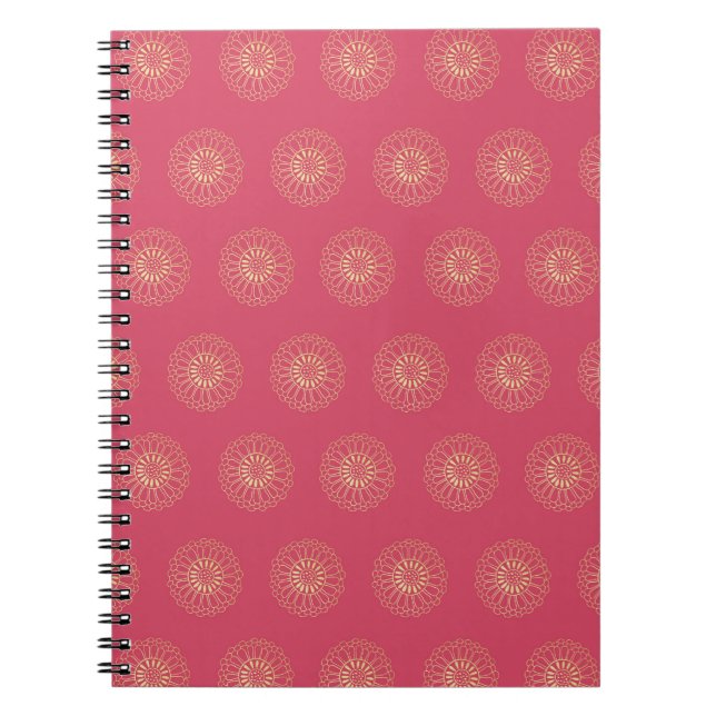 Coral | Golden Zinnia Flower Medallions Notebook (Front)