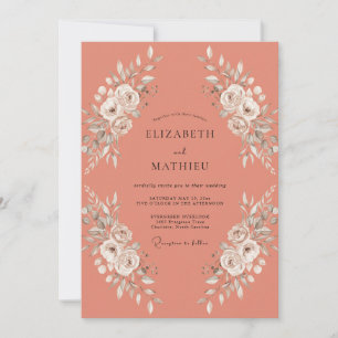Coral Graceful Floral Wedding Invitation