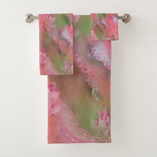 Coral, Grass & Peony-pink Blooms Bath Towel Set (Insitu)