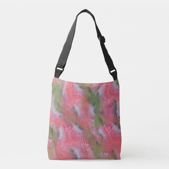 Coral, Grass & Peony-pink Blooms Crossbody Bag (Front)