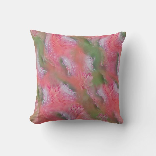 Coral, Grass & Peony-pink Blooms Cushion (Front)