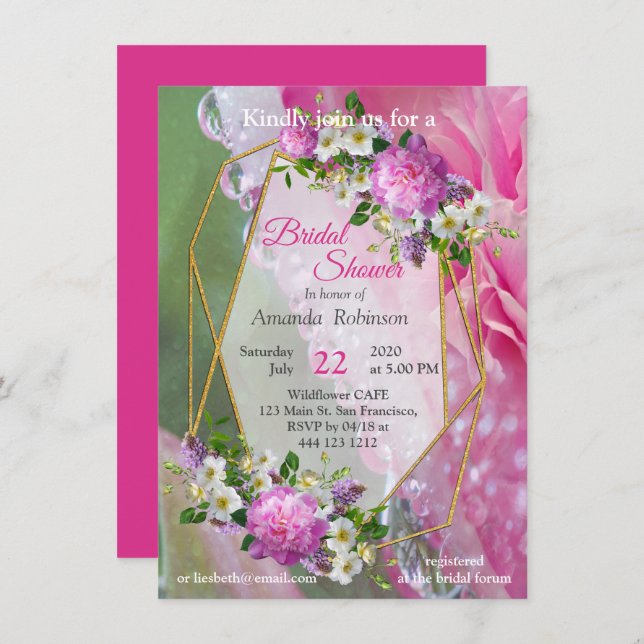 Coral, Grass & Peony-pink Blooms Invitation (Front/Back)