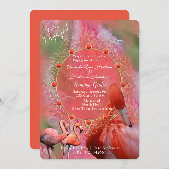 Coral, Grass & Peony-pink Blooms Invitation (Front/Back)