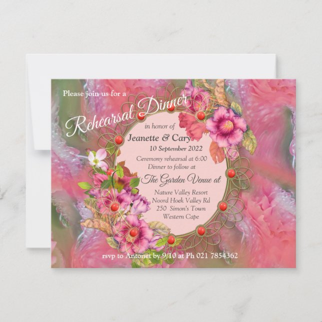 Coral, Grass & Peony-pink Blooms Invitation (Front)