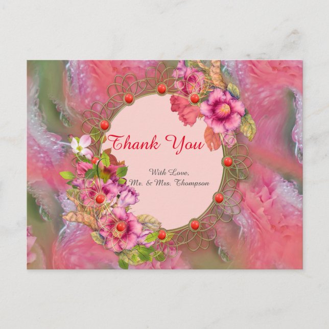 Coral, Grass & Peony-pink Blooms Postcard (Front)