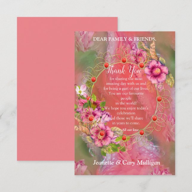 Coral, Grass & Peony-pink Blooms RSVP Card (Front/Back)