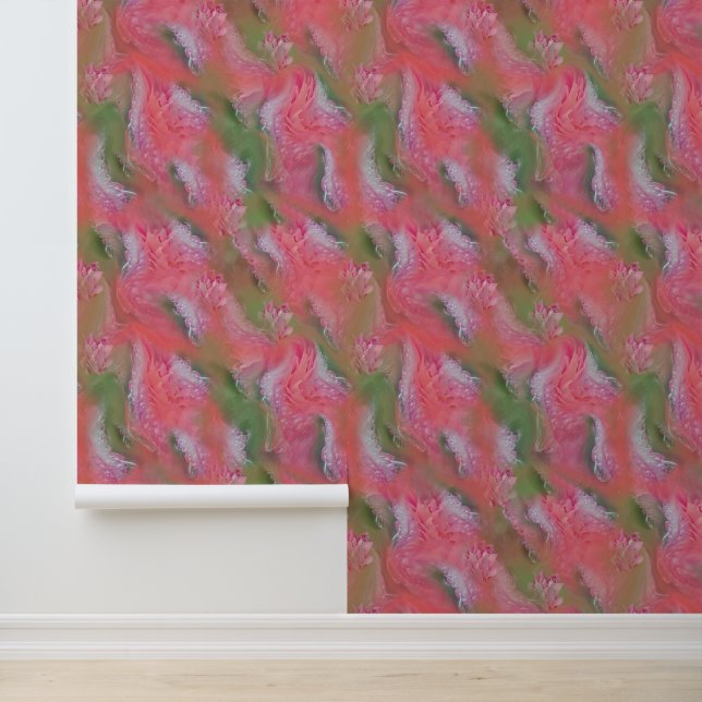 Coral, Grass & Peony-pink Blooms  Wallpaper (Application)