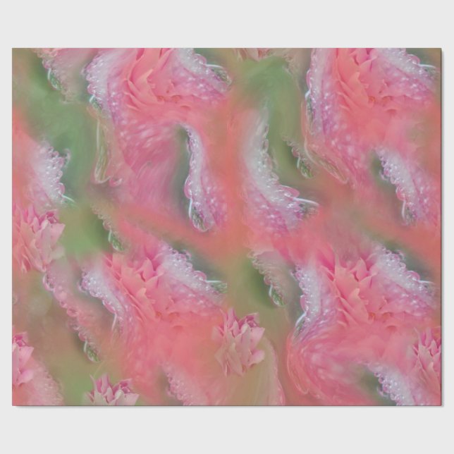 Coral, Grass & Peony-pink Blooms Wrapping Paper (Seam)