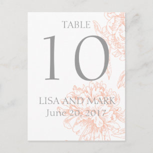 Coral Gray Floral Vintage Wedding Table Number Postcard