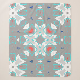 Coral Gray Mandala Pattern Geometric Floral Boho Sherpa Blanket