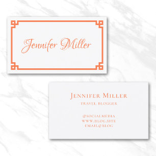 Coral Greek Key Minimalist Business Card