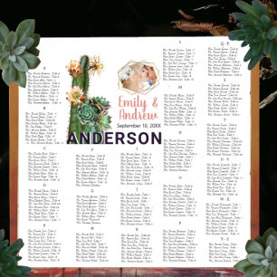 Coral Green Cactus Succulent Typography Wedding Poster