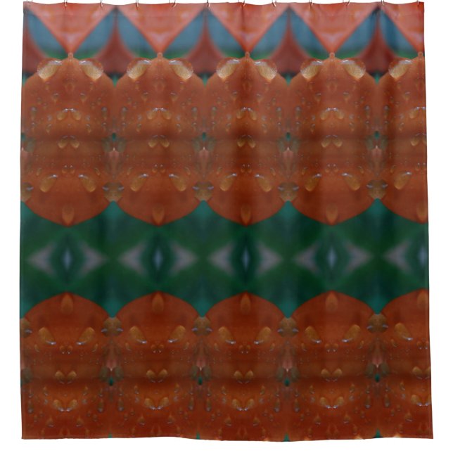 Coral & Green Ikat Shower Curtain (Front)