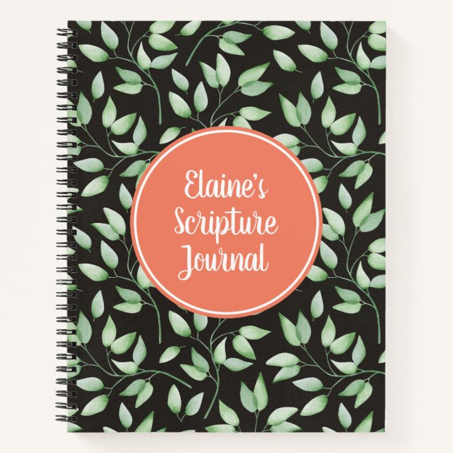 Coral & Green Leaves Custom Scripture Journal (Front)