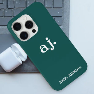 Coral Green Monogram Elegant Feminine Minimalist iPhone 15 Pro Case