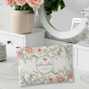 Coral Green Romantic Floral for the Bride Accessory Pouch