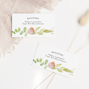 Coral Green Watercolor Flower Registry Card