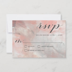 Coral Grey Abstract Brushstrokes Wedding RSVP Card