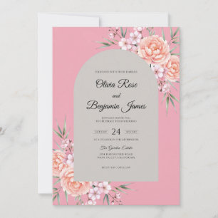 Coral Grey Bloom Wedding Invitation