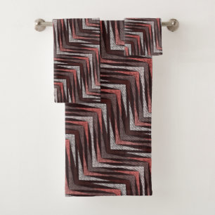 Coral, grey, brown zigzag pattern. bath towel set
