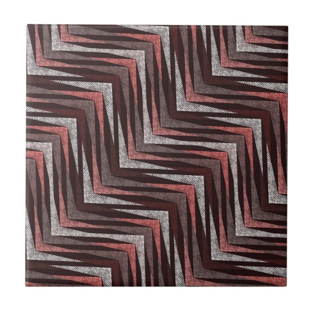 Coral, grey, brown zigzag pattern. ceramic tile (Front)