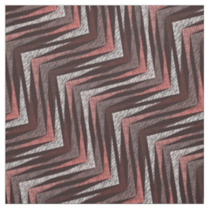 Coral, grey, brown zigzag pattern. fabric