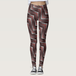 Coral, grey, brown zigzag pattern. leggings
