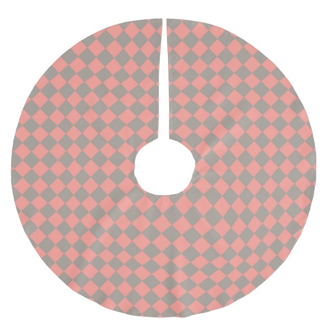 Coral Grey Chequered Diamond Pattern Brushed Polyester Tree Skirt (Front)