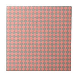 Coral Grey Chequered Diamond Pattern Ceramic Tile