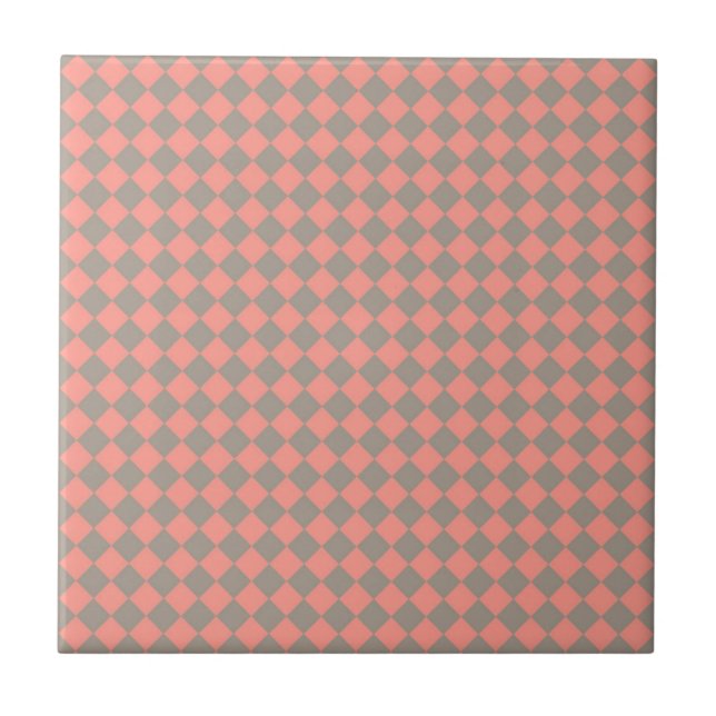 Coral Grey Chequered Diamond Pattern Ceramic Tile (Front)