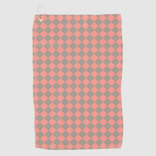 Coral Grey Chequered Diamond Pattern Golf Towel