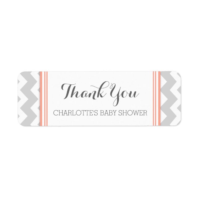 Coral Grey Chevron Baby Shower Favour Labels (Front)