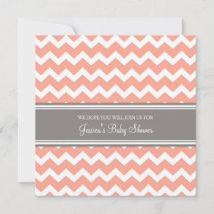 Coral Grey Chevron Custom Baby Shower Invitations