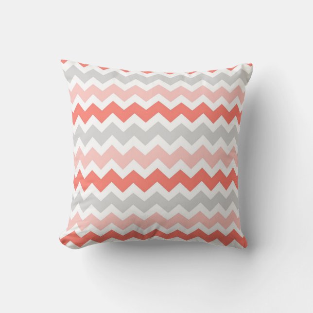 Coral Grey Chevron Decorative Pillow (Front)