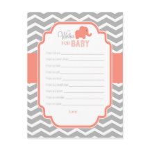Coral Grey Chevron Elephant Wishes for Baby Card