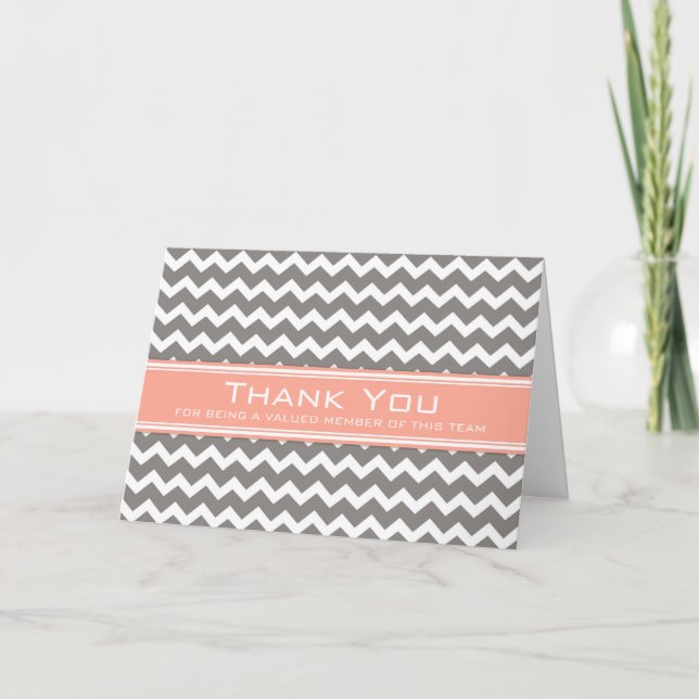 Coral Grey Chevron Employee Appreciation Card (Front)