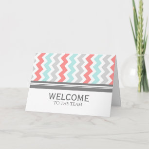 Coral Grey Chevron Employee Welcome to the Team Card