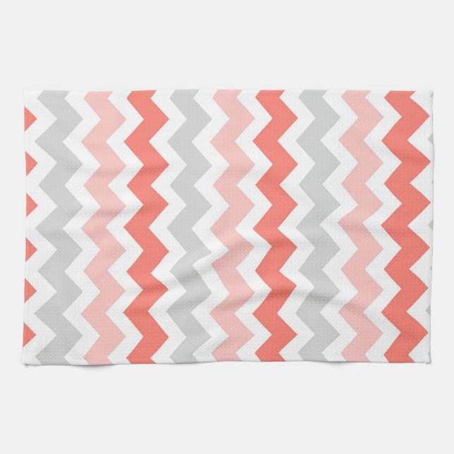 Coral Grey Chevron Kitchen Cloth Towel (Horizontal)