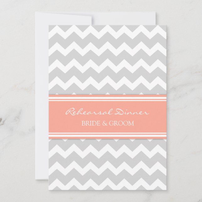Coral Grey Chevron Rehearsal Dinner Party Invitation (Front)