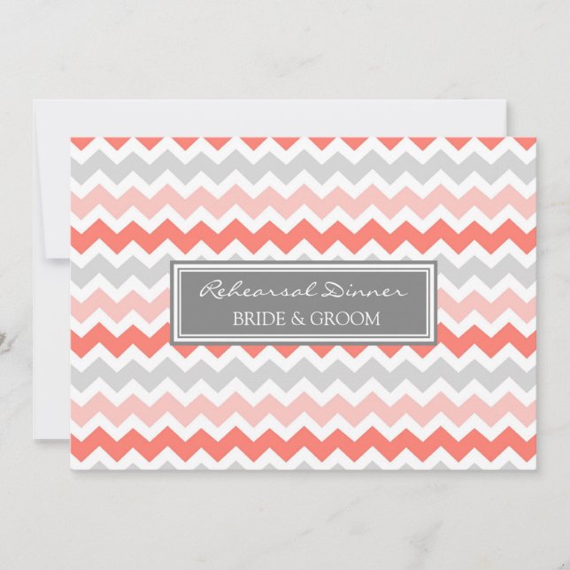 Coral Grey Chevron Rehearsal Dinner Party Invitation (Front)