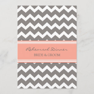 Coral Grey Chevron Rehearsal Dinner Party Invitation