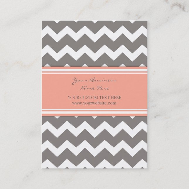 Coral Grey Chevron Retro Business Cards (Front)