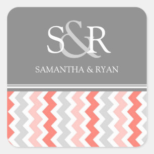 Coral Grey Chevrons Monogram Envelope Seal