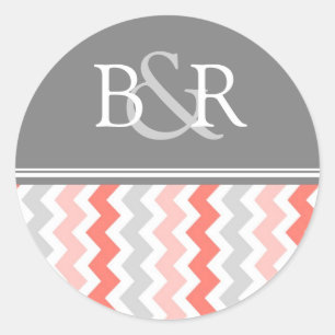 Coral Grey Chevrons Monogram Envelope Seal