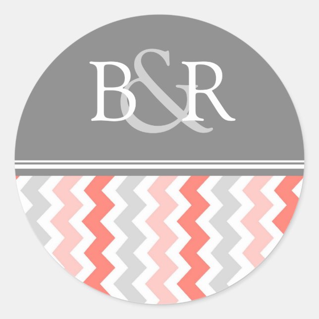 Coral Grey Chevrons Monogram Envelope Seal (Front)