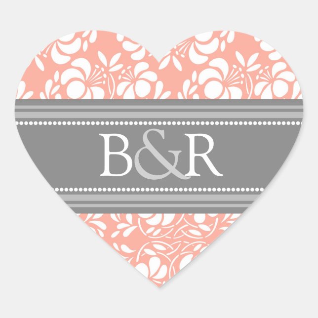 Coral Grey Damask Monogram Envelope Seal (Front)