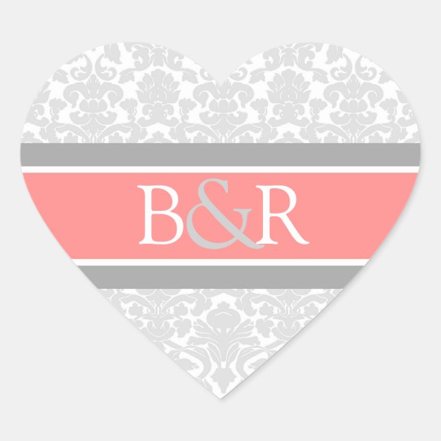 Coral Grey Damask Monogram Envelope Seal (Front)