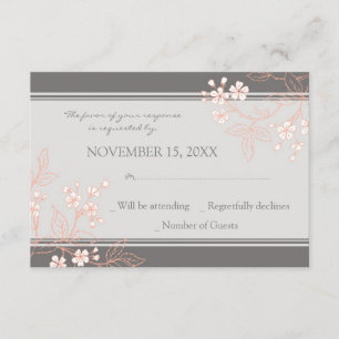 Coral Grey Floral RSVP Wedding Card